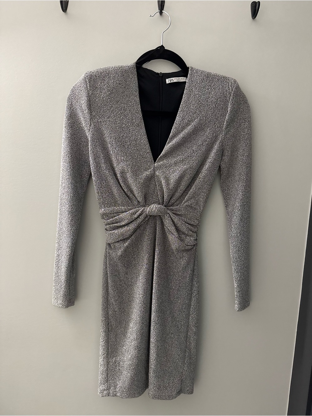 Zara Silver Knot-Detail Long Sleeve Dress